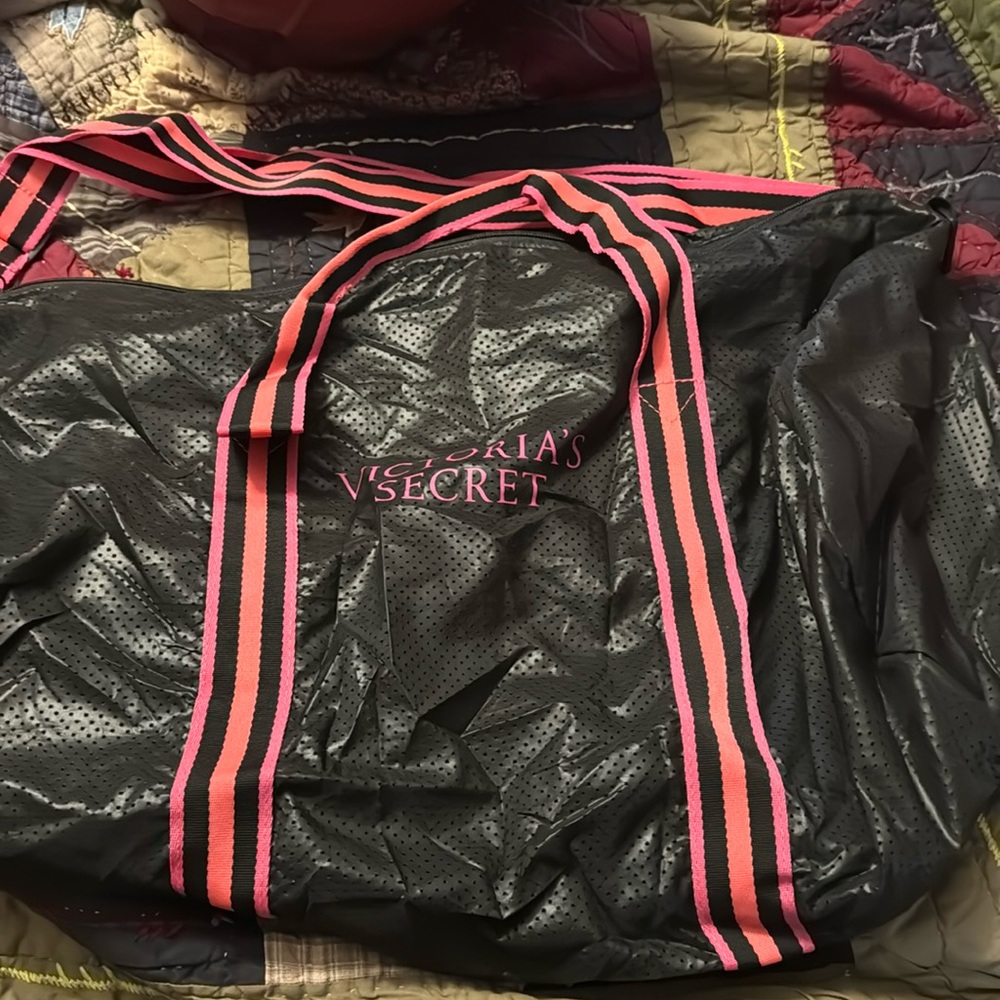 Victoria’s Secret duffel bag black hot pink hot orange